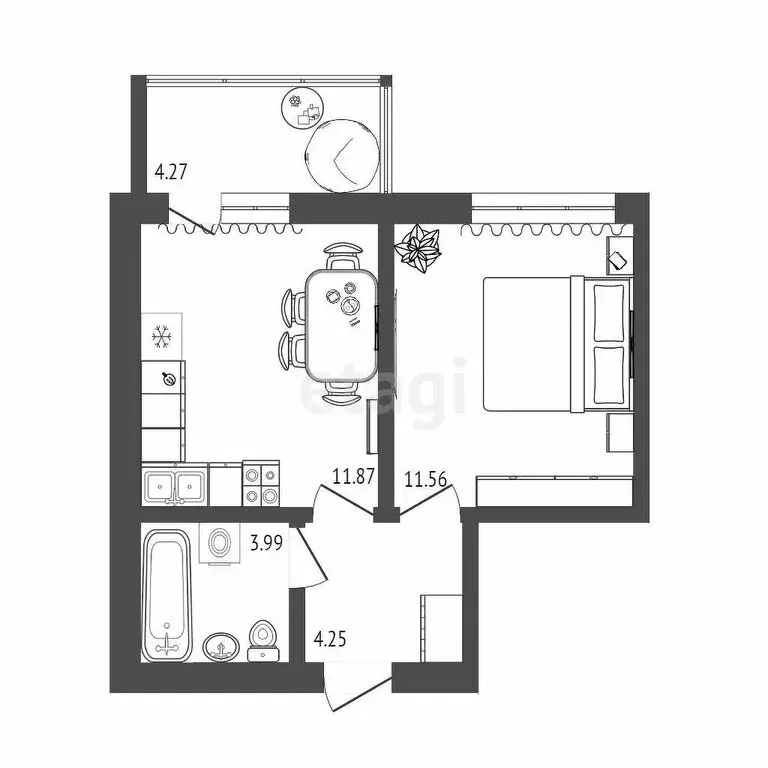 1-комнатная квартира: Тюмень, Тальниковая улица, 7 (32.3 м) - Фото 1
