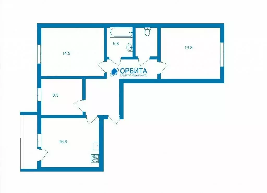 3-комнатная квартира: Тюмень, улица Константина Посьета, 8 (69.2 м) - Фото 1