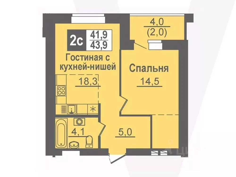 2-к кв. Новосибирская область, Кольцово рп ул. Благовещенская, 2 (43.9 ... - Фото 0