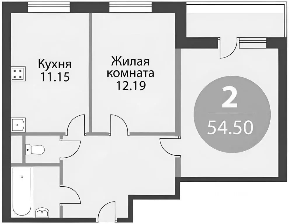 2-к кв. ленинградская область, всеволожский район, д. новое девяткино . - Фото 1