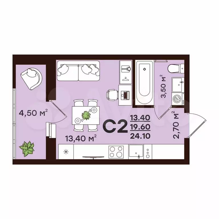 Квартира-студия, 24,1 м, 5/18 эт. - Фото 0