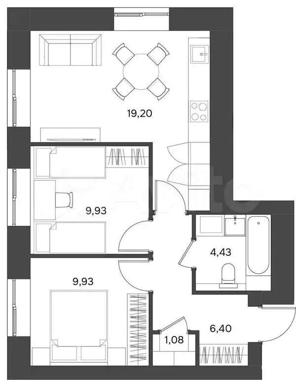 2-к. квартира, 51 м, 1/5 эт. - Фото 1