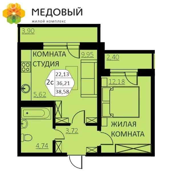 2-комнатная квартира: деревня Кондратово, улица Г.Н. Нифантова, 4А (36 ... - Фото 0