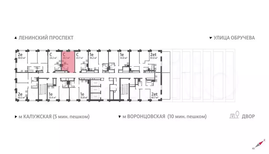 Квартира-студия, 24,1 м, 26/58 эт. - Фото 1