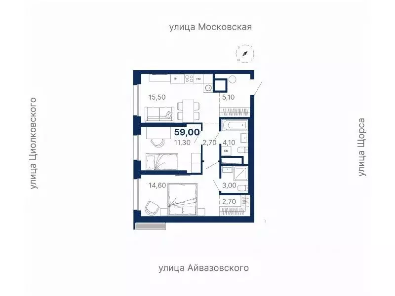 2-к кв. Свердловская область, Екатеринбург ул. Московская, 249/2 (59.1 ... - Фото 0