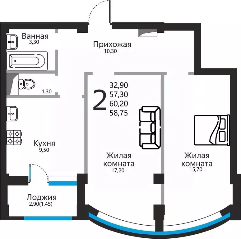 2-к кв. Ставропольский край, Ессентуки ул. Фридриха Энгельса, 53 ... - Фото 1