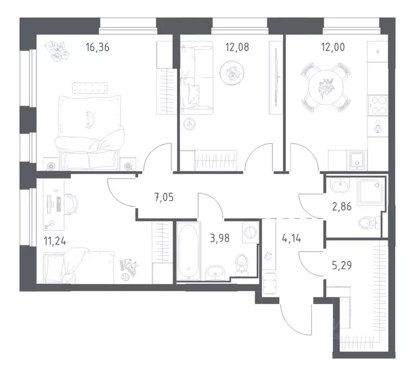 3-к кв. Татарстан, Казань ул. Сибирский Тракт, 34к8 (75.0 м) - Фото 1