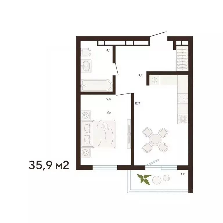 1-к кв. Приморский край, Владивосток Луговая ул. (35.9 м) - Фото 1