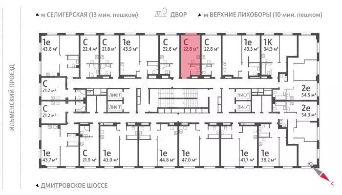 Квартира-студия, 22,8м, 32/32эт. - Фото 1