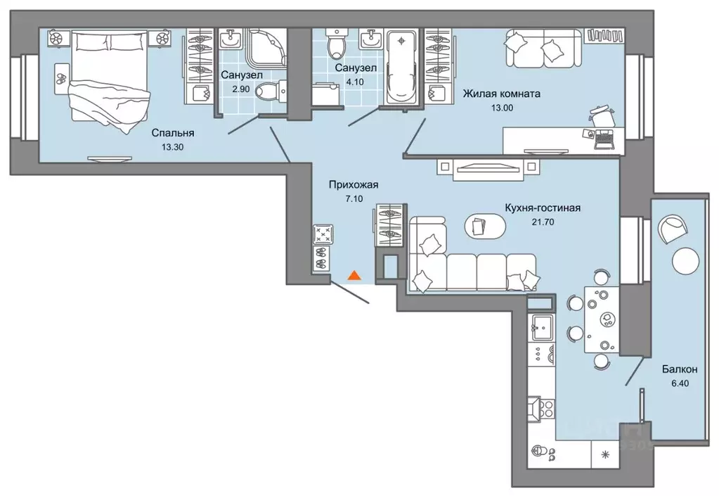 2-к кв. Пермский край, Пермь ул. Дзержинского, 31Б (64.0 м) - Фото 2