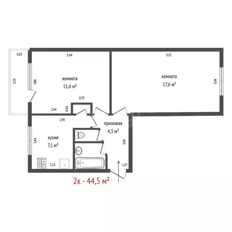2-к кв. Свердловская область, Екатеринбург просп. Седова, 44 (44.5 м) - Фото 2