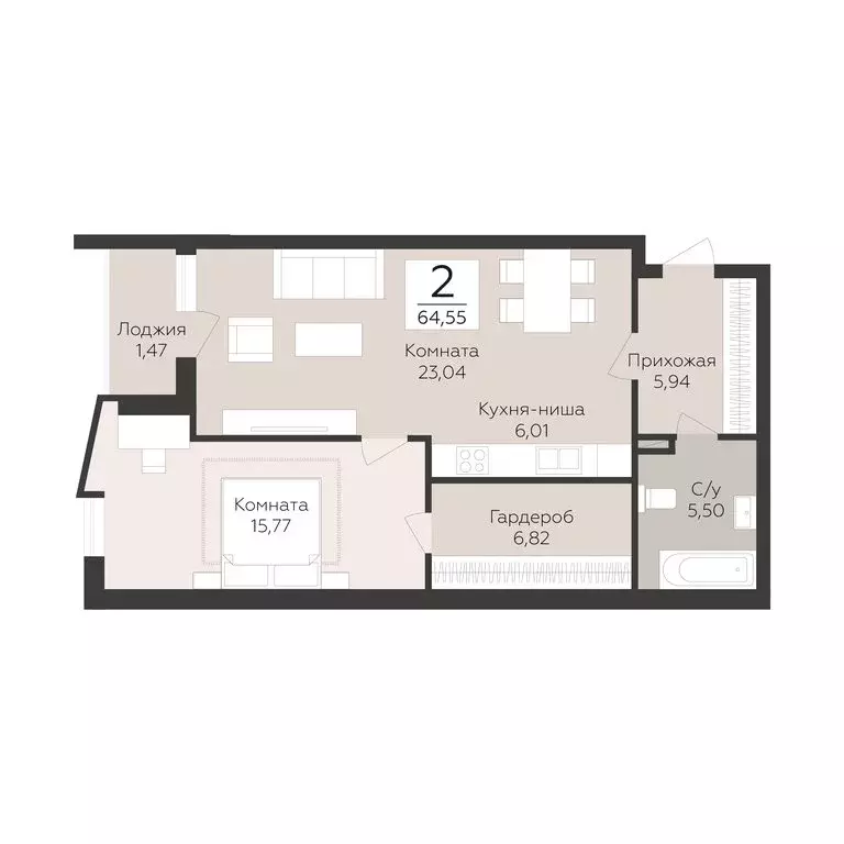 2-комнатная квартира: Самара, Барбошина Поляна (64.55 м) - Фото 1