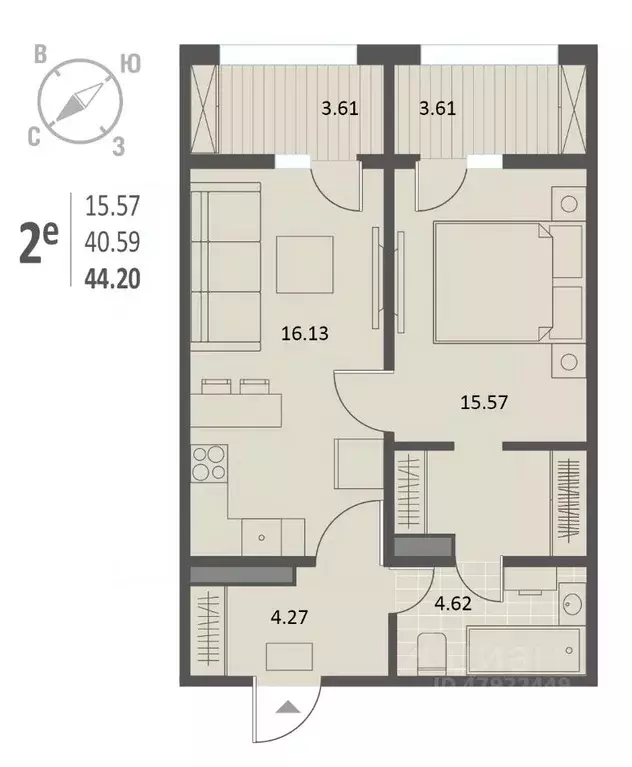 1-к кв. Воронежская область, Воронеж Краснознаменная ул., 72 (44.2 м) - Фото 1