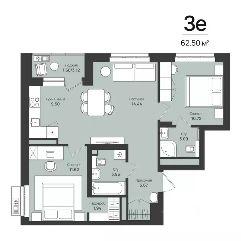 3-к кв. Пермский край, Пермь Уинская ул., 56 (62.5 м) - Фото 1