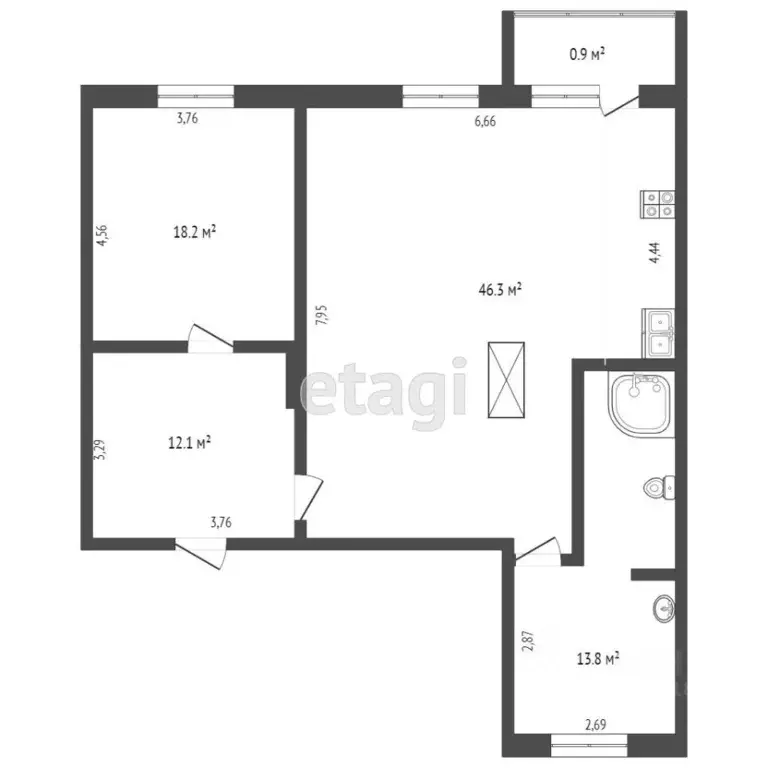 2-к кв. Омская область, Омск просп. Карла Маркса, 10 (90.4 м) - Фото 1