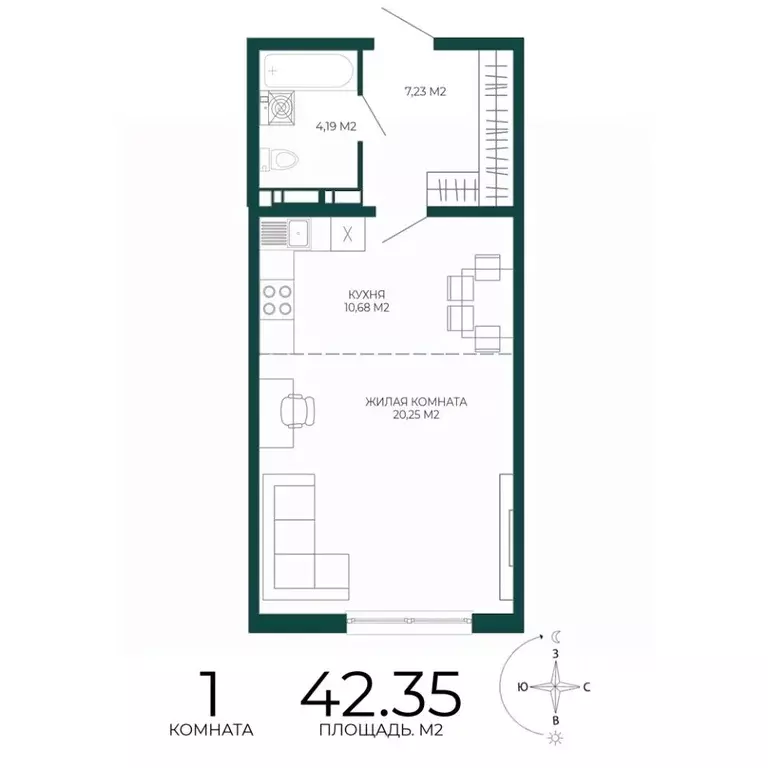 1-к кв. Пензенская область, Пенза Чаадаев жилой комплекс (42.35 м) - Фото 1