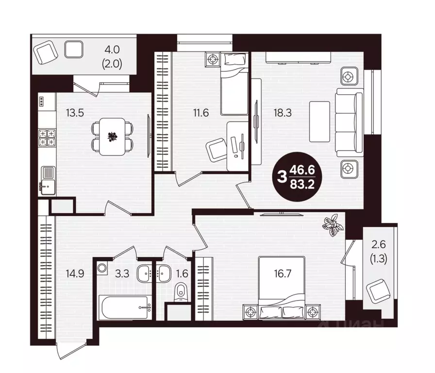 3-к кв. Чувашия, Новочебоксарск ул. 10-й Пятилетки, поз5 (83.2 м) - Фото 1