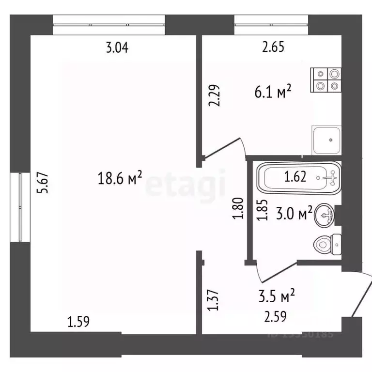 1-к кв. Самарская область, Самара ул. Гагарина, 167 (32.0 м) - Фото 2