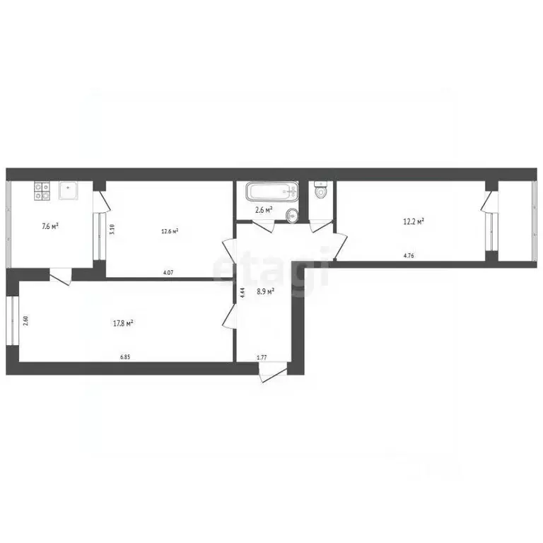 3-к кв. Ставропольский край, Пятигорск ул. Егоршина (62.8 м) - Фото 2