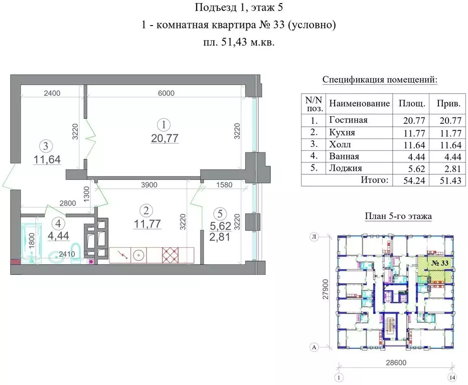1-комнатная квартира: Владикавказ, Затеречный район (51.43 м) - Фото 1