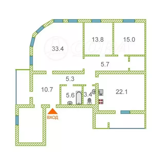 3-комнатная квартира: Тюмень, улица Московский Тракт, 143к5 (120 м) - Фото 0