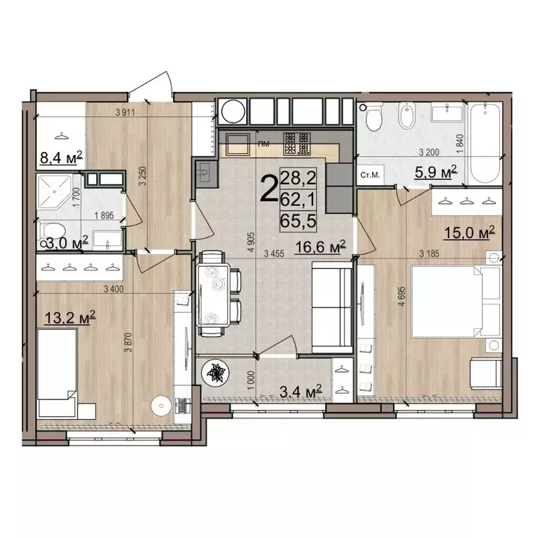 2-к кв. Рязанская область, Рязань Еврокласс жилой комплекс (65.5 м) - Фото 0