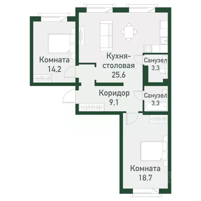 2-к кв. Челябинская область, Челябинский городской округ, пос. ... - Фото 0
