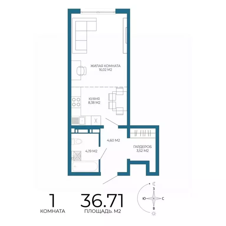 1-к кв. Пензенская область, Пенза Чаадаев жилой комплекс (36.71 м) - Фото 1