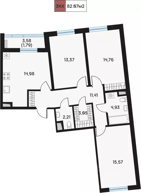 3-к кв. Санкт-Петербург 7-я Васильевского острова линия, 84 (82.07 м) - Фото 0