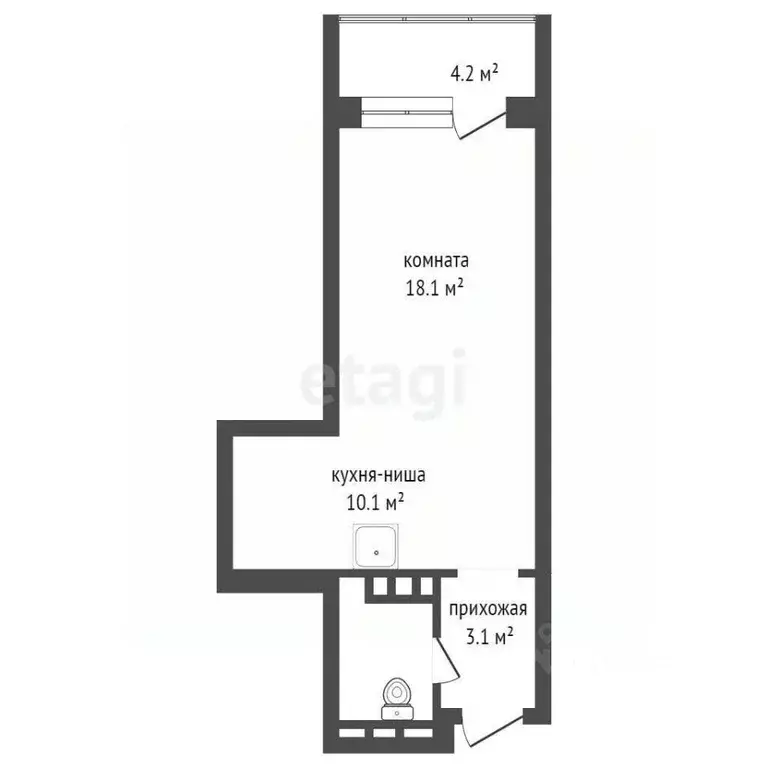 Студия Красноярский край, Красноярск Соколовская ул., 64 (32.9 м) - Фото 1