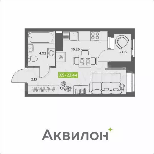 Квартира-студия, 23,4 м, 16/16 эт. - Фото 0