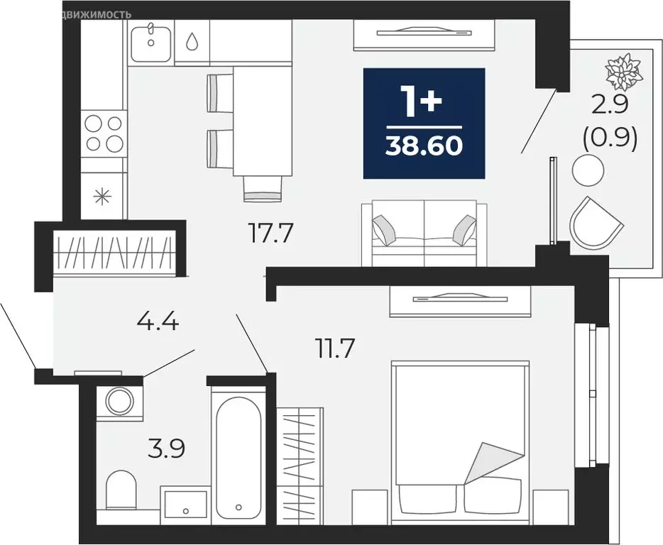 1-комнатная квартира: Тюмень, Тобольский тракт, 103 (37.7 м) - Фото 0