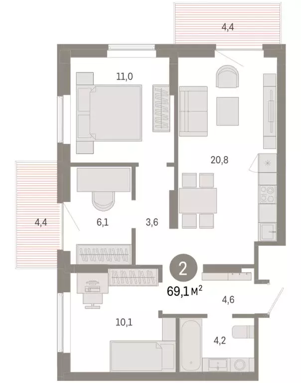 3-комнатная квартира: Омск, Кировский округ (69.09 м) - Фото 1