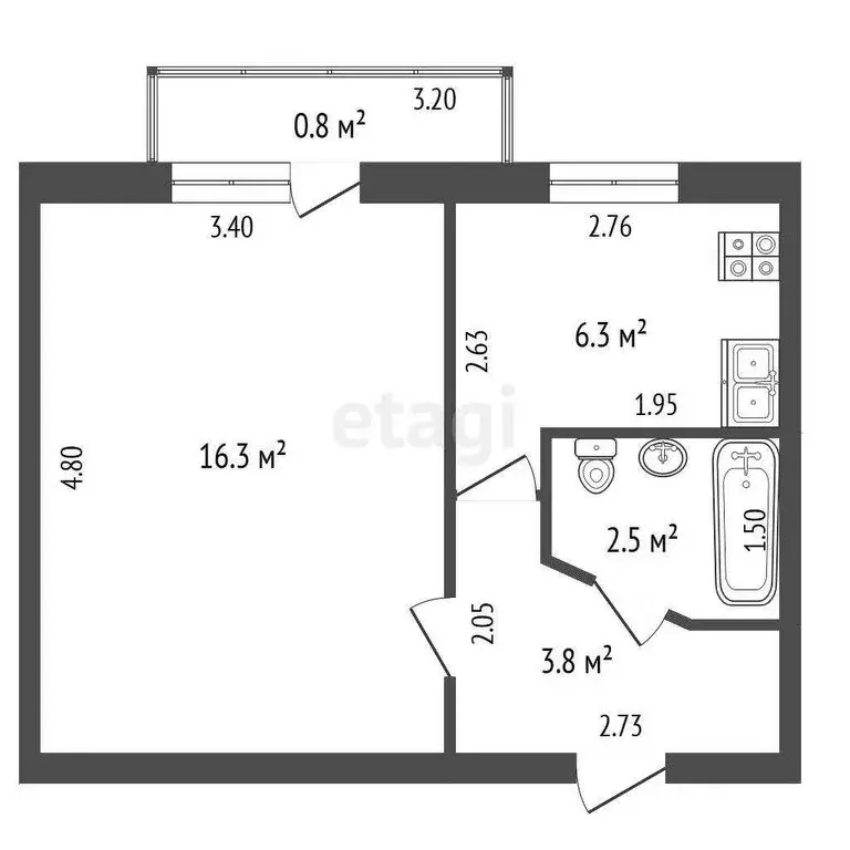 1-комнатная квартира: Круглое Поле, улица Строителей, 6 (30 м) - Фото 1
