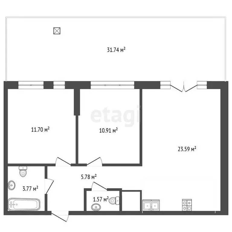 2-комнатная квартира: Тюмень, улица Тимофея Чаркова, 83 (57.9 м) - Фото 1