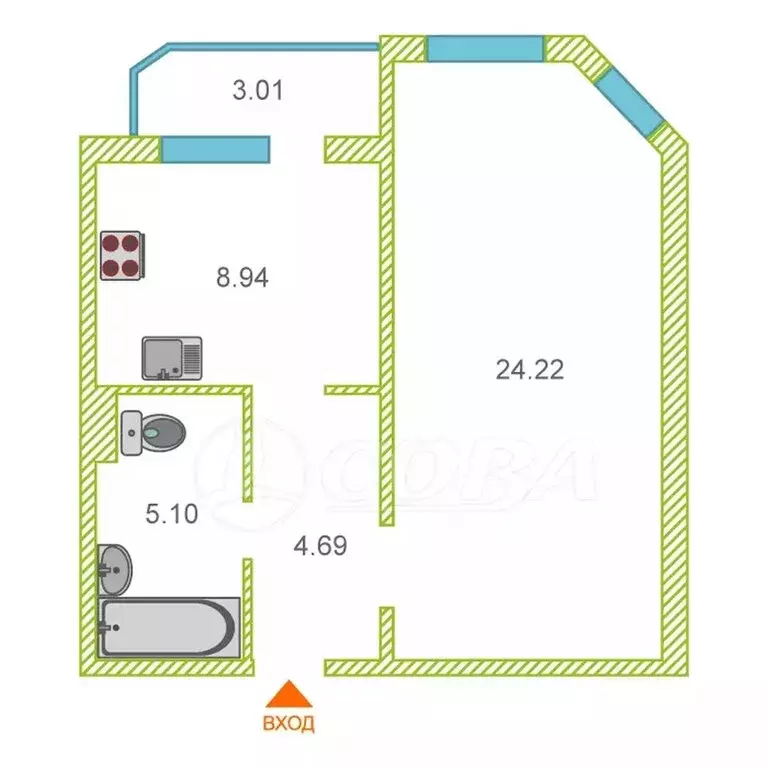 1-комнатная квартира: Тюмень, Народная улица, 4к3 (43.7 м) - Фото 2