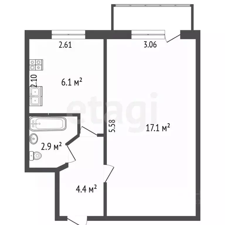 1-к кв. Севастополь ул. Генерала Жидилова, 6 (31.8 м) - Фото 2