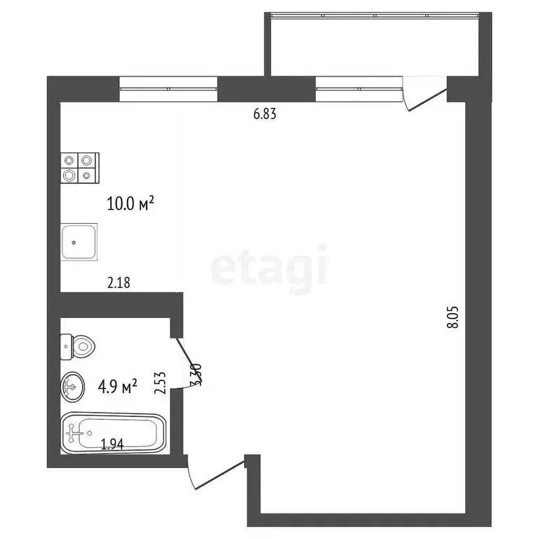 Квартира-студия: Тюмень, улица Мебельщиков, 6 (48.5 м) - Фото 1
