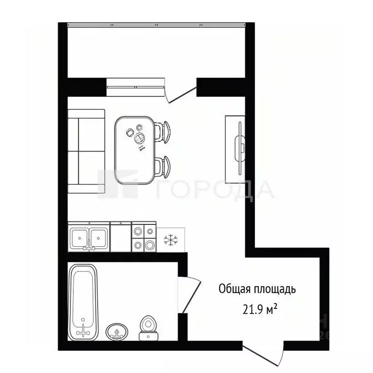 Студия Новосибирская область, Новосибирск ул. Одоевского, 1/10 (21.9 ... - Фото 1