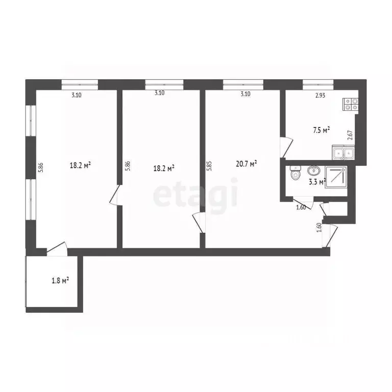 3-к кв. Московская область, Дмитров Имени А.М. Маркова мкр, 9 (68.1 м) - Фото 2