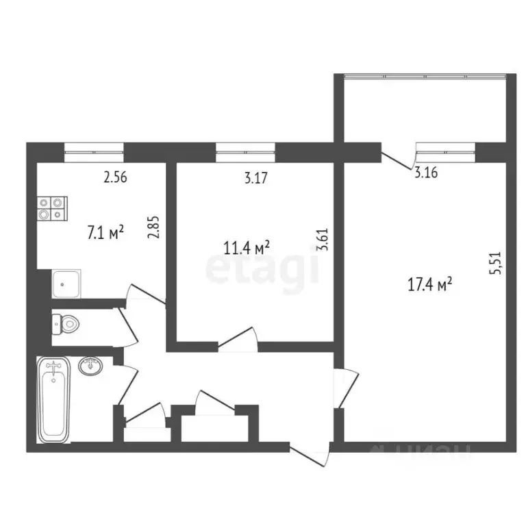 2-к кв. Ямало-Ненецкий АО, Ноябрьск просп. Мира, 84А (48.8 м) - Фото 1