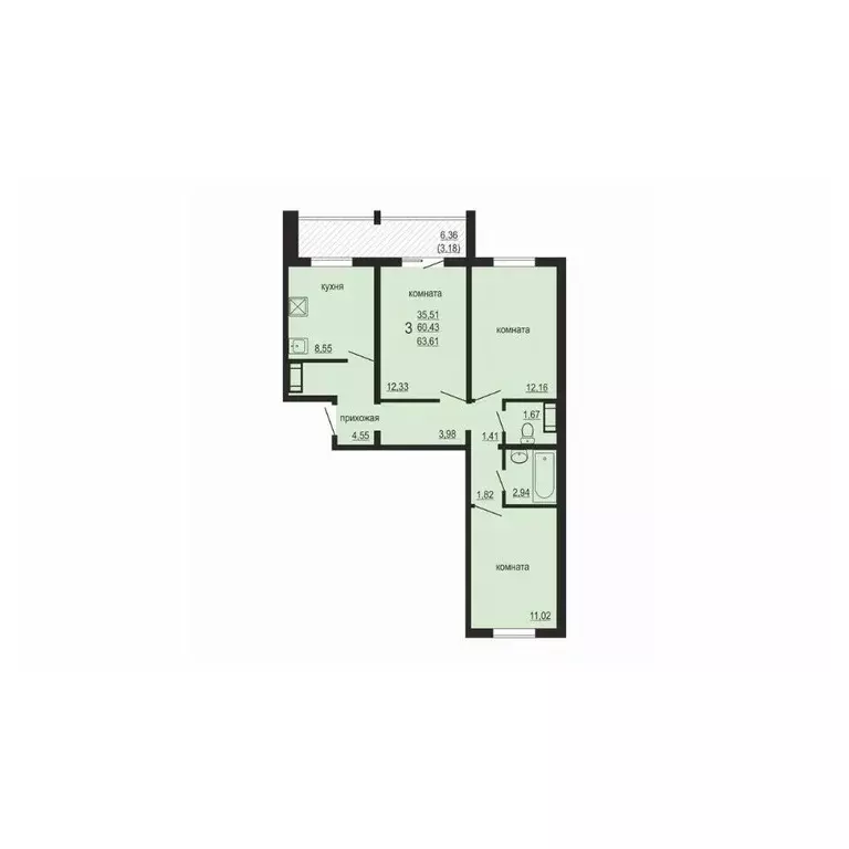 3-к кв. Челябинская область, Челябинский городской округ, пос. ... - Фото 1