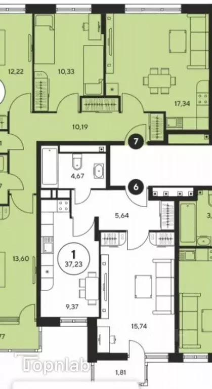 1-к кв. Ростовская область, Ростов-на-Дону ул. Нансена, 109/3 (37.23 ... - Фото 2