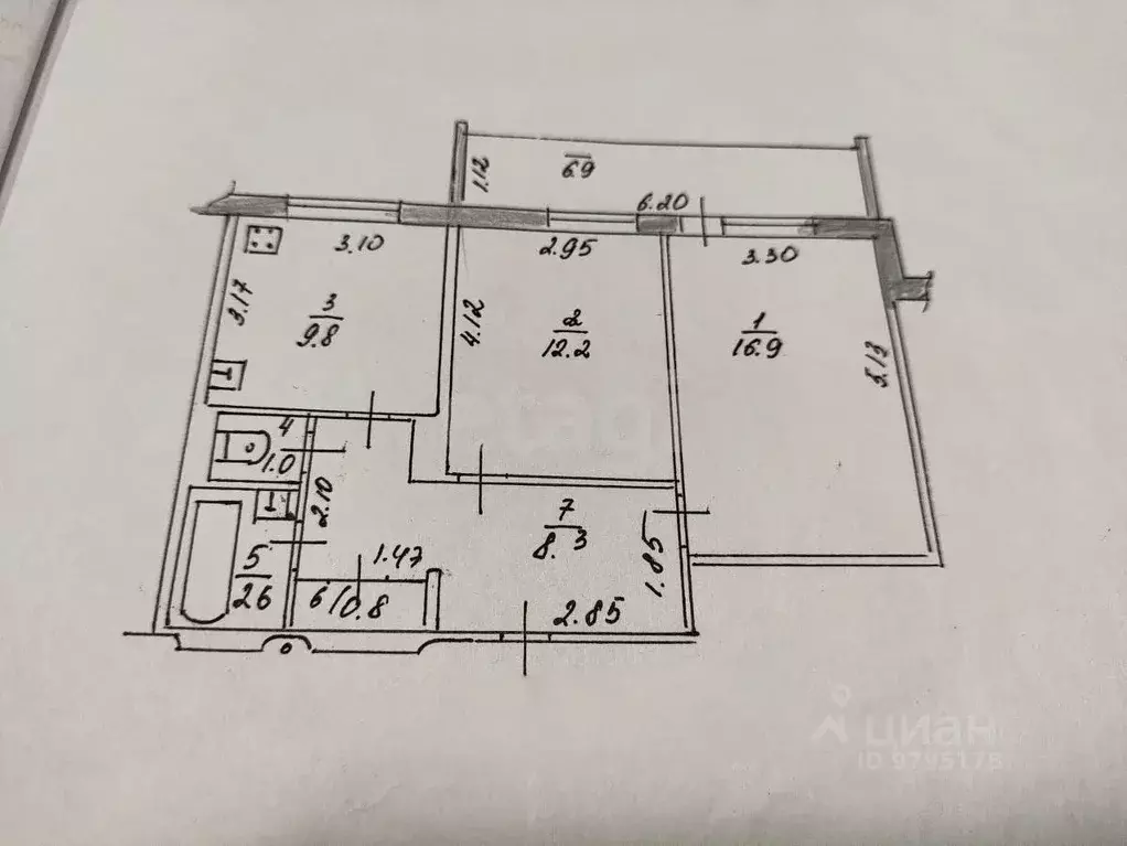 2-к кв. Татарстан, Казань ул. Юлиуса Фучика, 72 (56.0 м) - Фото 1