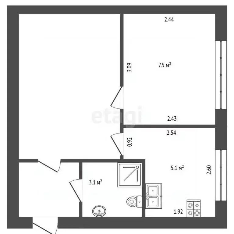 2-к кв. Санкт-Петербург Краснопутиловская ул., 121 (48.3 м) - Фото 2