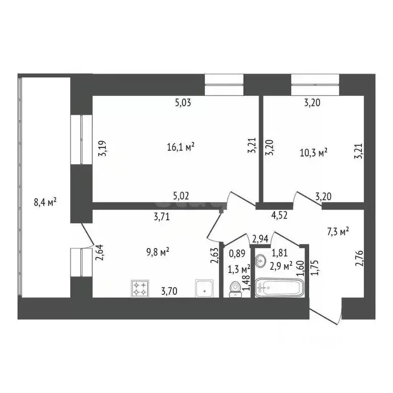 2-к кв. Башкортостан, Уфа Комсомольская ул., 106/1 (52.0 м) - Фото 1