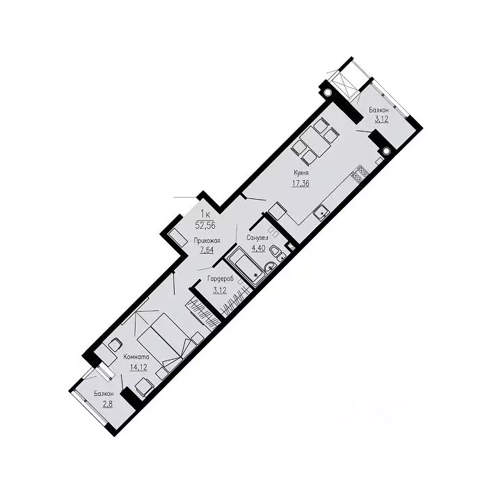 1-к кв. Ставропольский край, Пятигорск Скачки мкр,  (52.56 м) - Фото 0