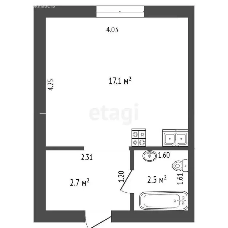 Квартира-студия: Тюмень, улица Бабарынка, 67 (25.4 м) - Фото 0