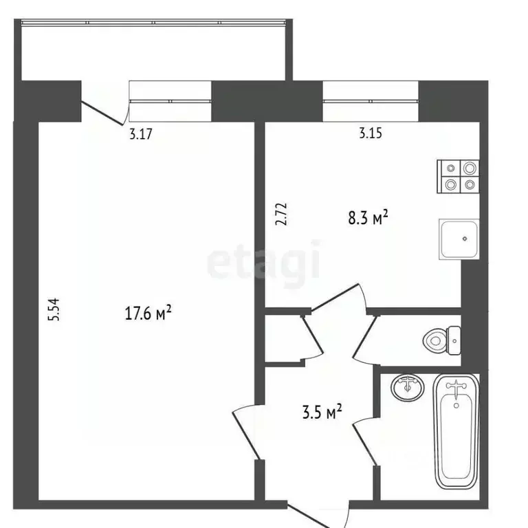 1-к кв. Крым, Симферополь ул. Бела Куна (33.3 м) - Фото 2