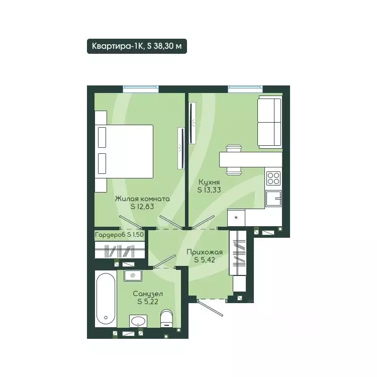 1-к кв. Кемеровская область, Новокузнецк Клевер жилой комплекс (38.3 ... - Фото 2